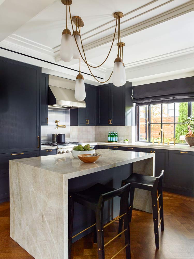 nyc navy blue kitchen with stone island builders