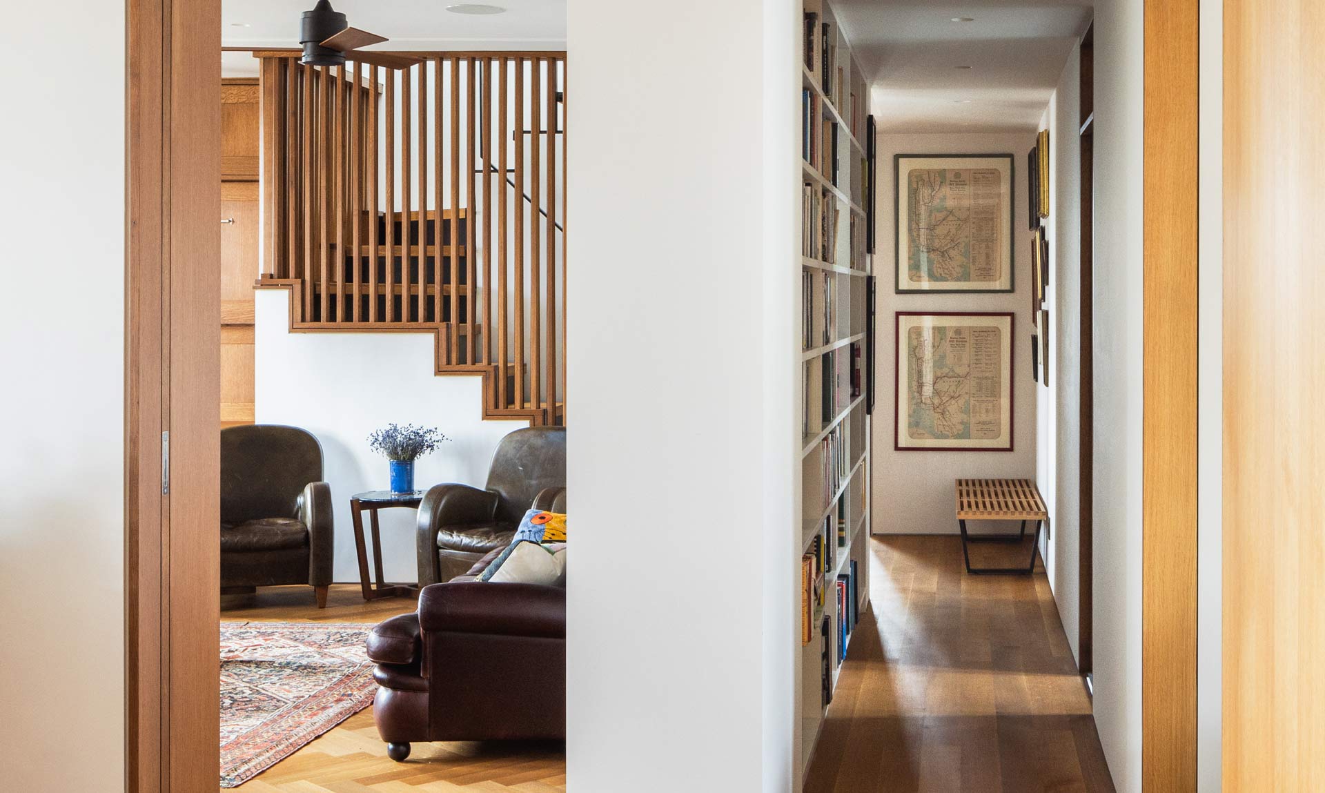 craftsman living room and hallway in morningside heights nyc apartment renovation