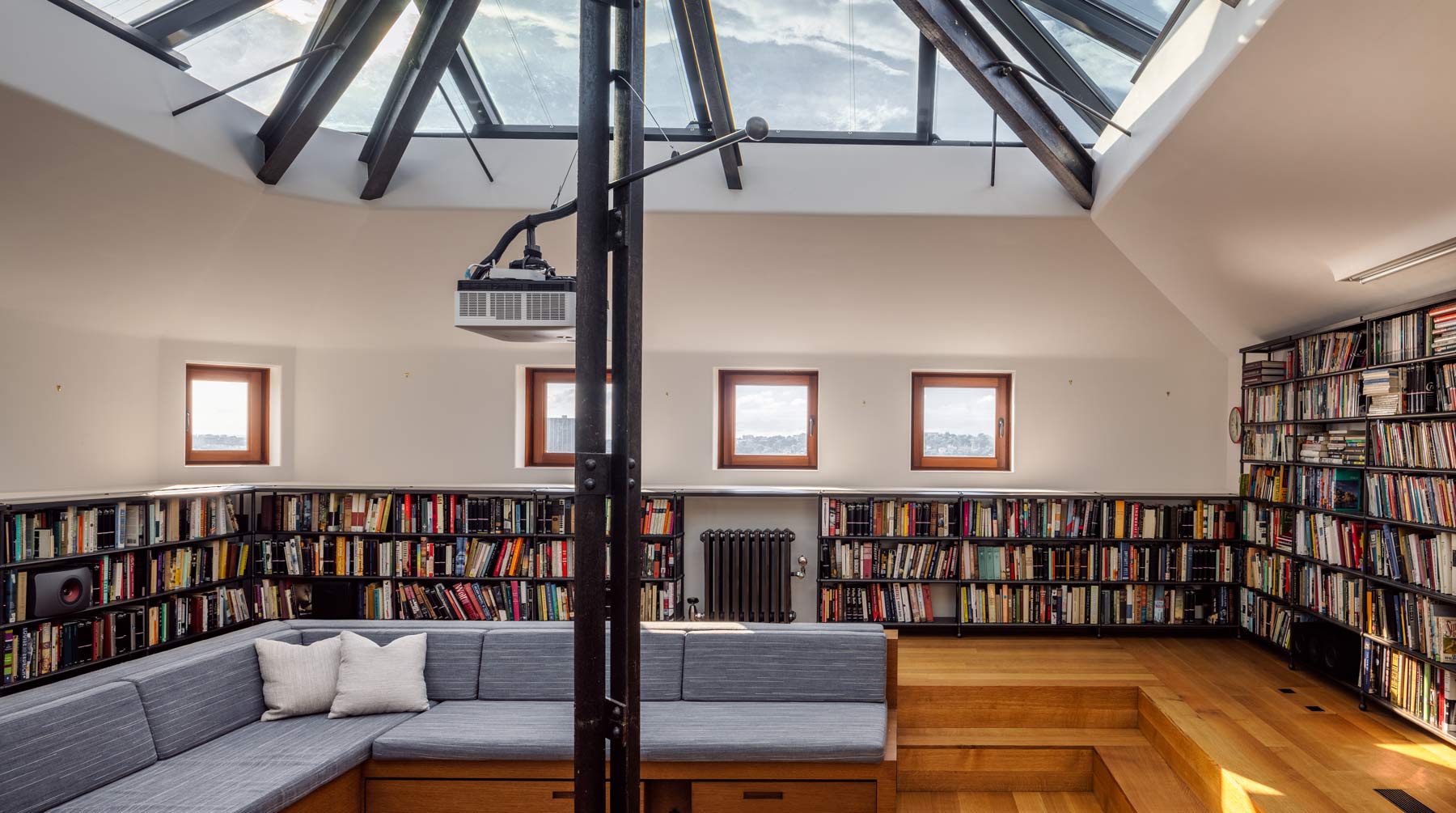 large sklight penthouse library reading room in morningside heights nyc apartment renovation